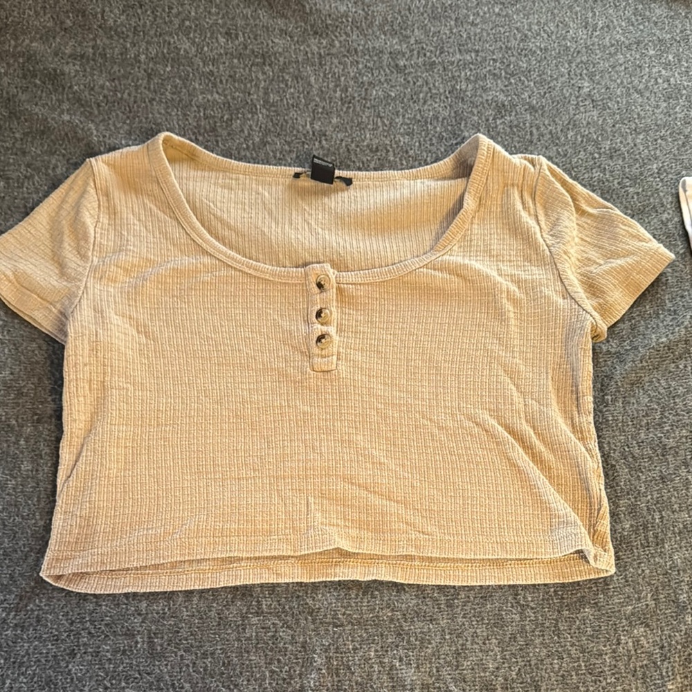 Women's Beige Button-Front Top